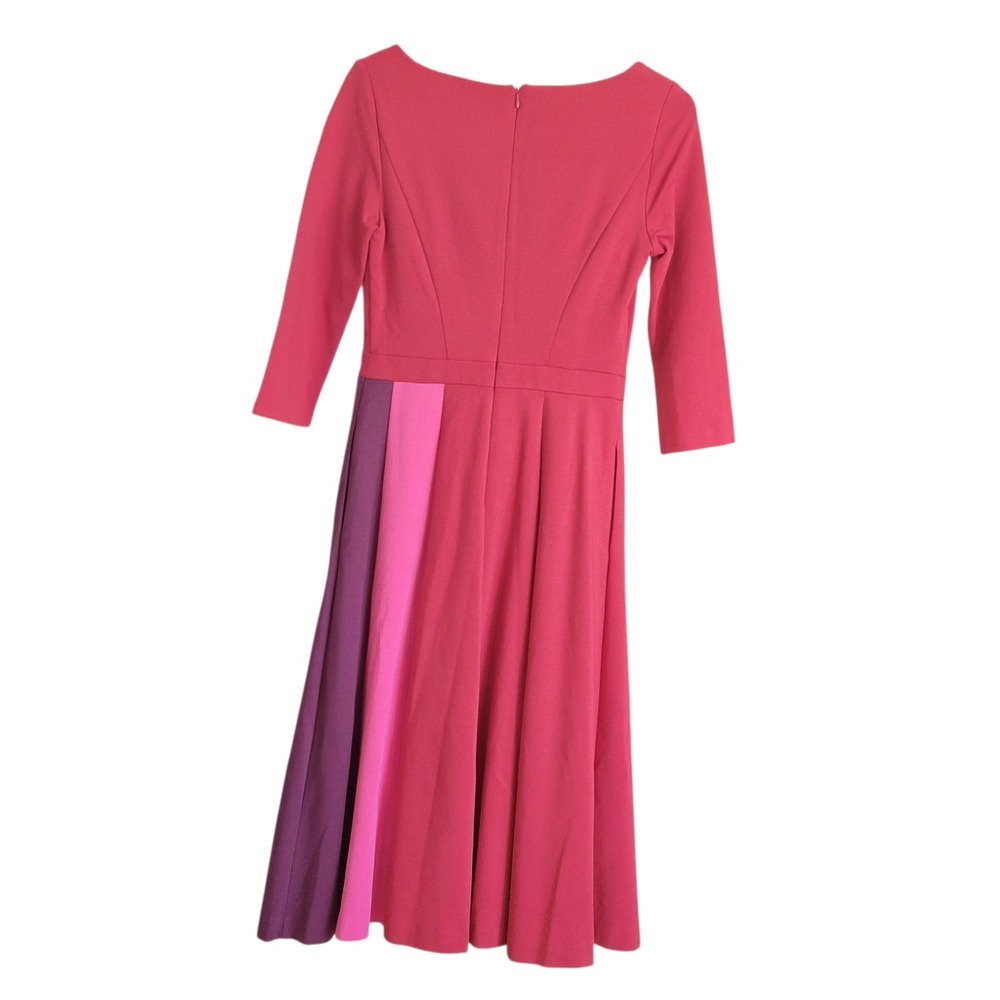 Boden Claudia Dress Size 6 UK 10 Colorblock Pleated Fit and Flare 3/4 Sleeve - Picture 3 of 16